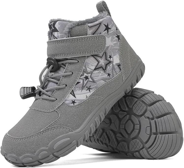 Kids Barefoot Shoes Fur Lined Zero Drop Sole,Unisex-Child Wide Toe Box Hiking Boots,Boys Girls Anti-Slip Waterproof Minimalist High Top Snow Boots (Toddler/Little Kids/Big Kids)