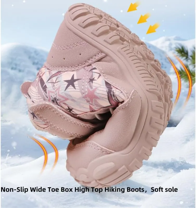 Kids Barefoot Shoes Fur Lined Zero Drop Sole,Unisex-Child Wide Toe Box Hiking Boots,Boys Girls Anti-Slip Waterproof Minimalist High Top Snow Boots (Toddler/Little Kids/Big Kids)
