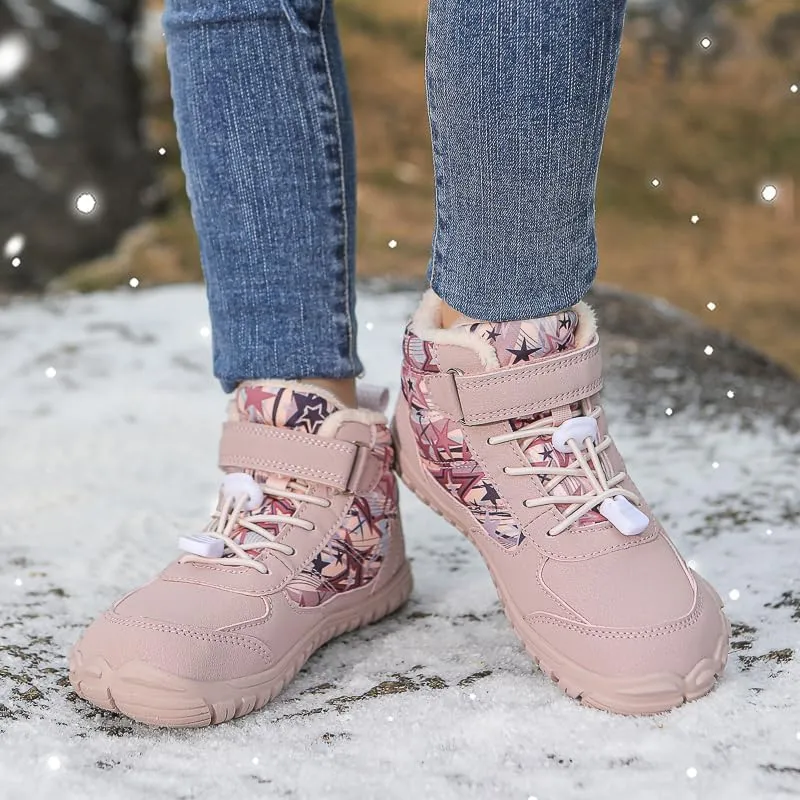 Kids Barefoot Shoes Fur Lined Zero Drop Sole,Unisex-Child Wide Toe Box Hiking Boots,Boys Girls Anti-Slip Waterproof Minimalist High Top Snow Boots (Toddler/Little Kids/Big Kids)