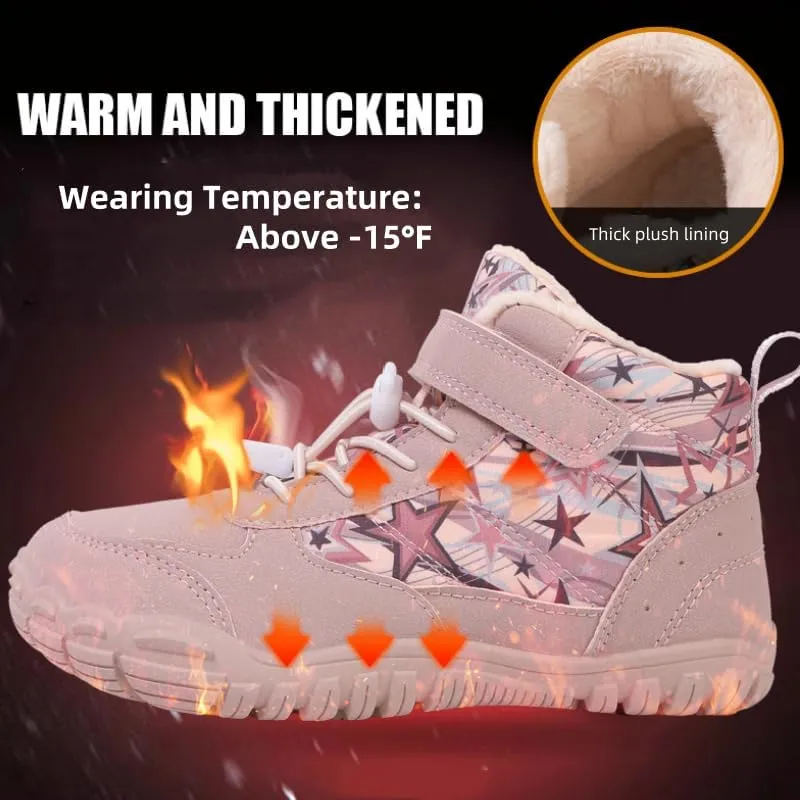 Kids Barefoot Shoes Fur Lined Zero Drop Sole,Unisex-Child Wide Toe Box Hiking Boots,Boys Girls Anti-Slip Waterproof Minimalist High Top Snow Boots (Toddler/Little Kids/Big Kids)