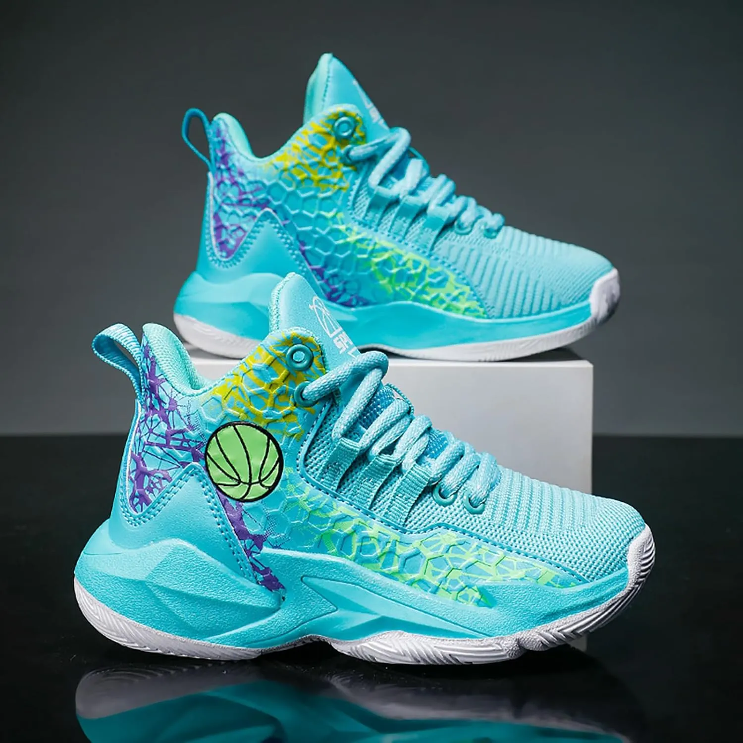 Kids Basketball Shoes High-top Sports Shoes Boys Sneakers Durable Lace-up Non-Slip Running Shoes Secure for Little Kids Big Kids