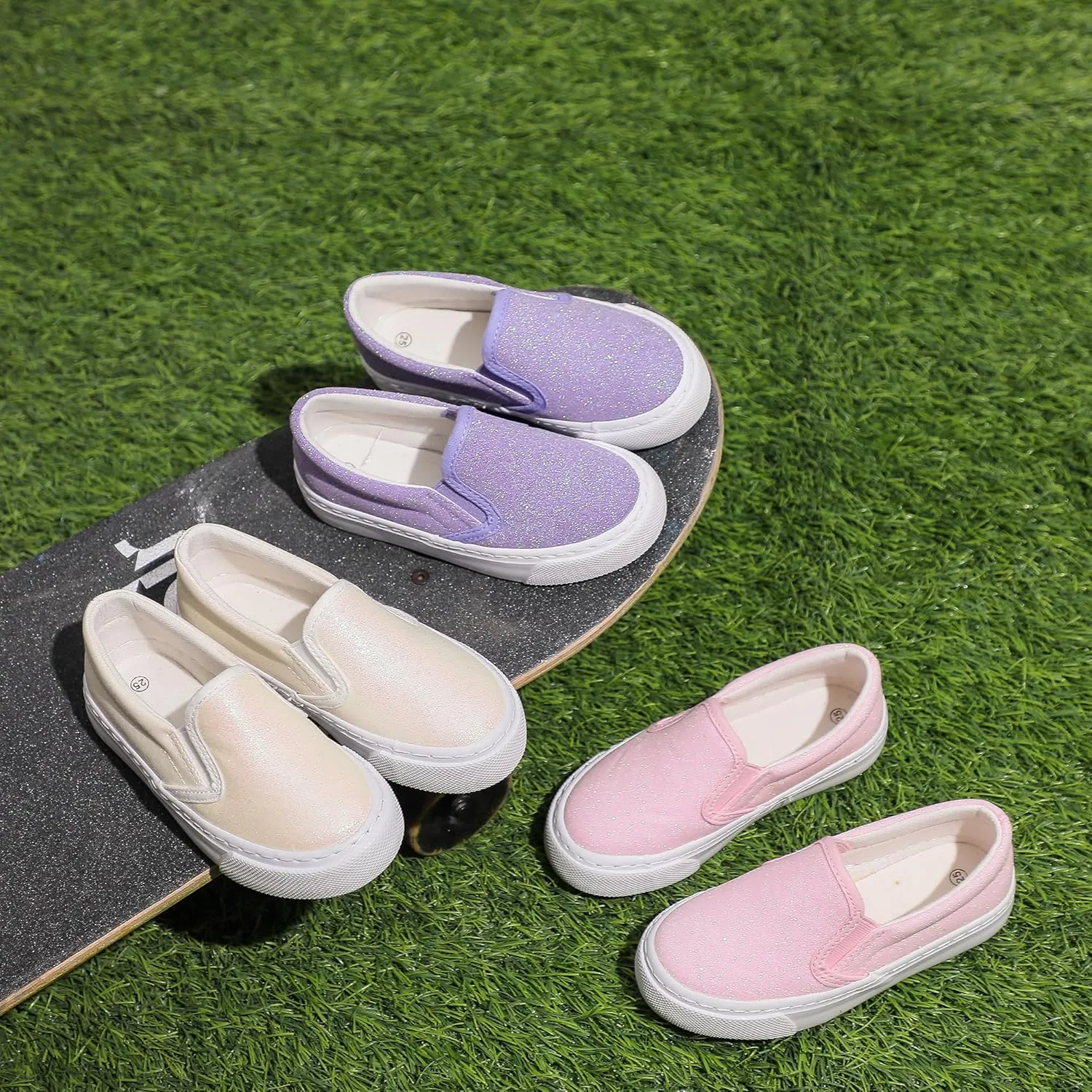 Kids Canvas Shoes Boys Girls Slip On Glitter Color Casual Walks Sneakers