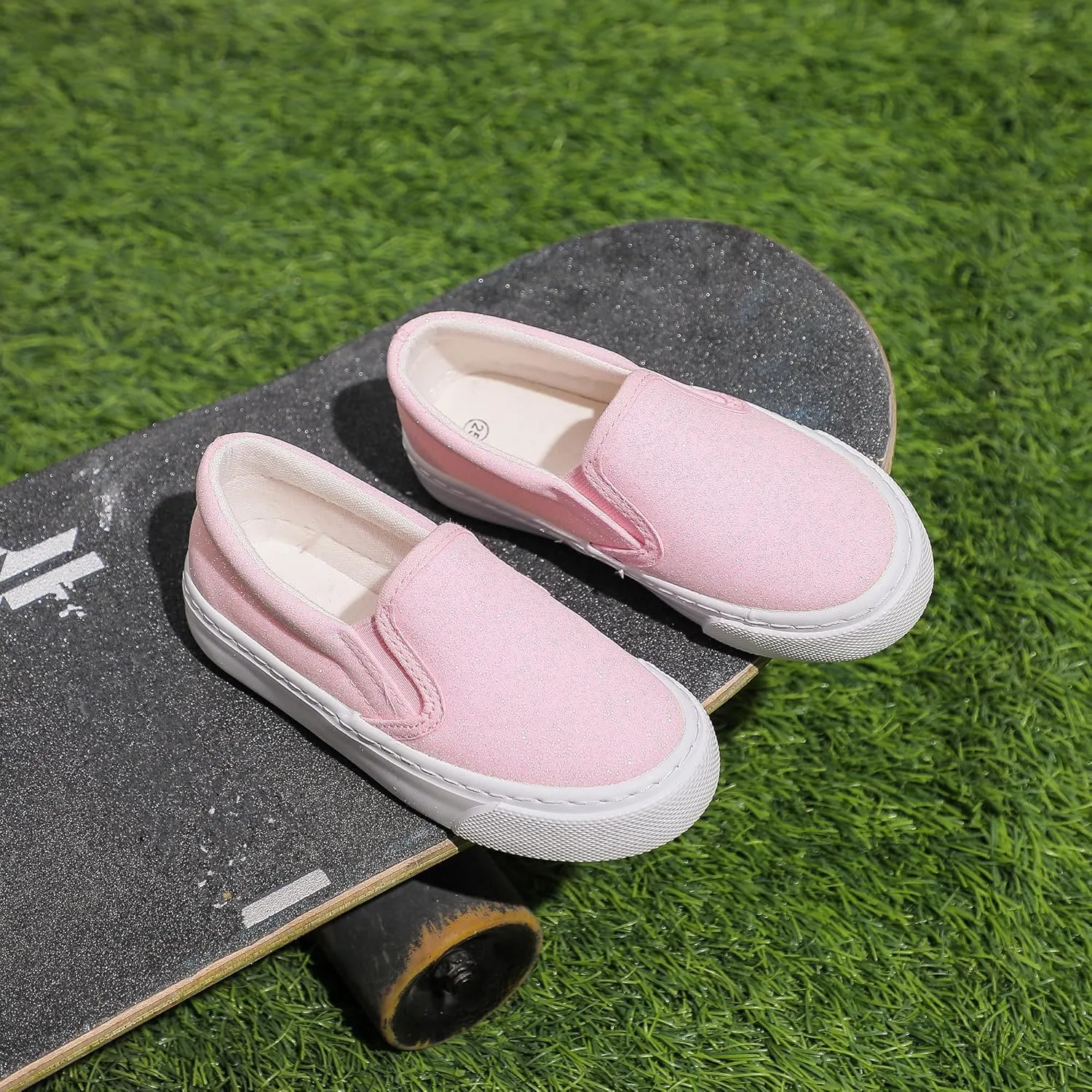 Kids Canvas Shoes Boys Girls Slip On Glitter Color Casual Walks Sneakers