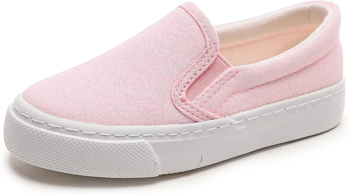 Kids Canvas Shoes Boys Girls Slip On Glitter Color Casual Walks Sneakers