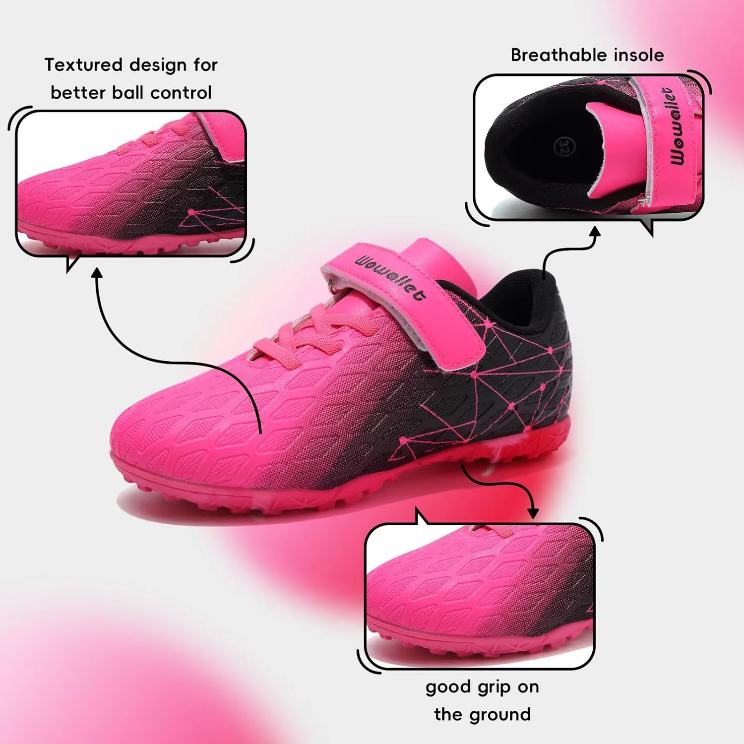 Kids Soccer Cleats Boys Girls Athletic Indoor Soccer Shoes Sneaker for Unisex