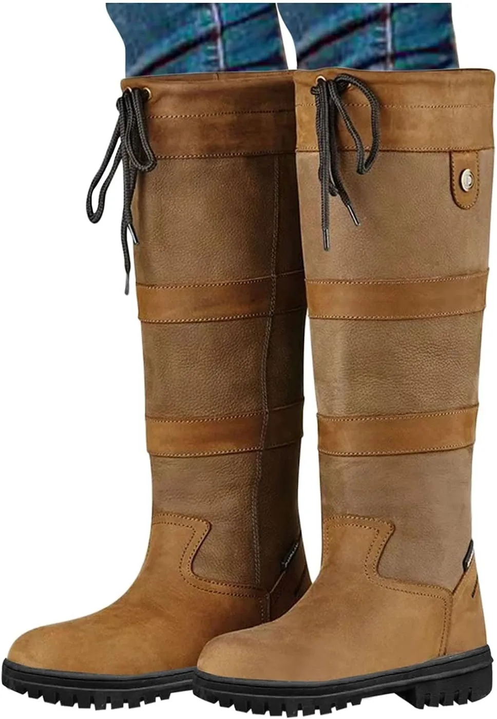 Knee High Boots Women Insulated Non-Slip Snow Shoes For Men Leather Round Toe Hiking Boots Women aterproof