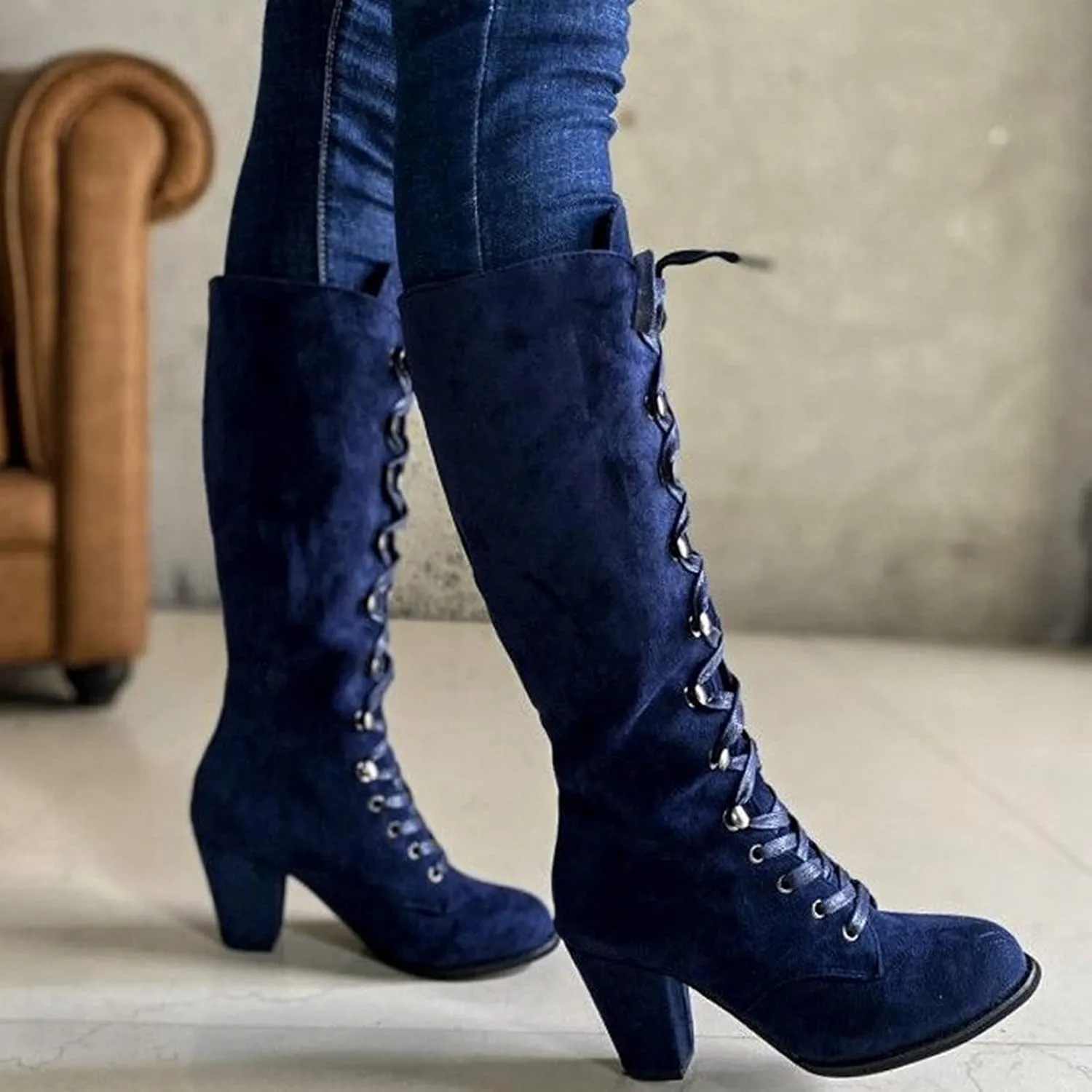 Lace Up Platform Boots for Women Low Heel Fashion Dressy Mid Calf Boots Lace up Combat Boots Leather Winter Boots Medieval Steampunk Boots Renaissance Cosplay