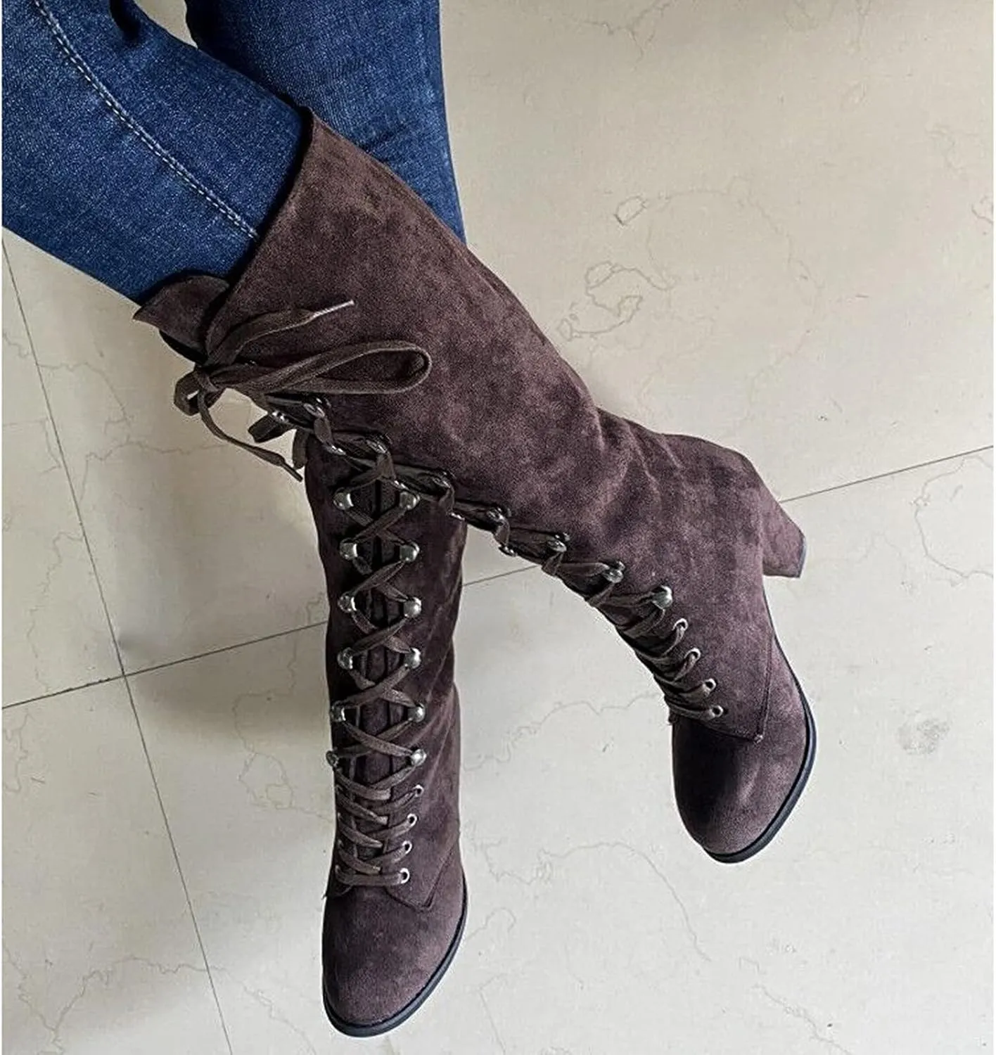 Lace Up Platform Boots for Women Low Heel Fashion Dressy Mid Calf Boots Lace up Combat Boots Leather Winter Boots Medieval Steampunk Boots Renaissance Cosplay