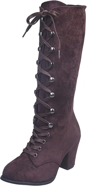 Lace Up Platform Boots for Women Low Heel Fashion Dressy Mid Calf Boots Lace up Combat Boots Leather Winter Boots Medieval Steampunk Boots Renaissance Cosplay
