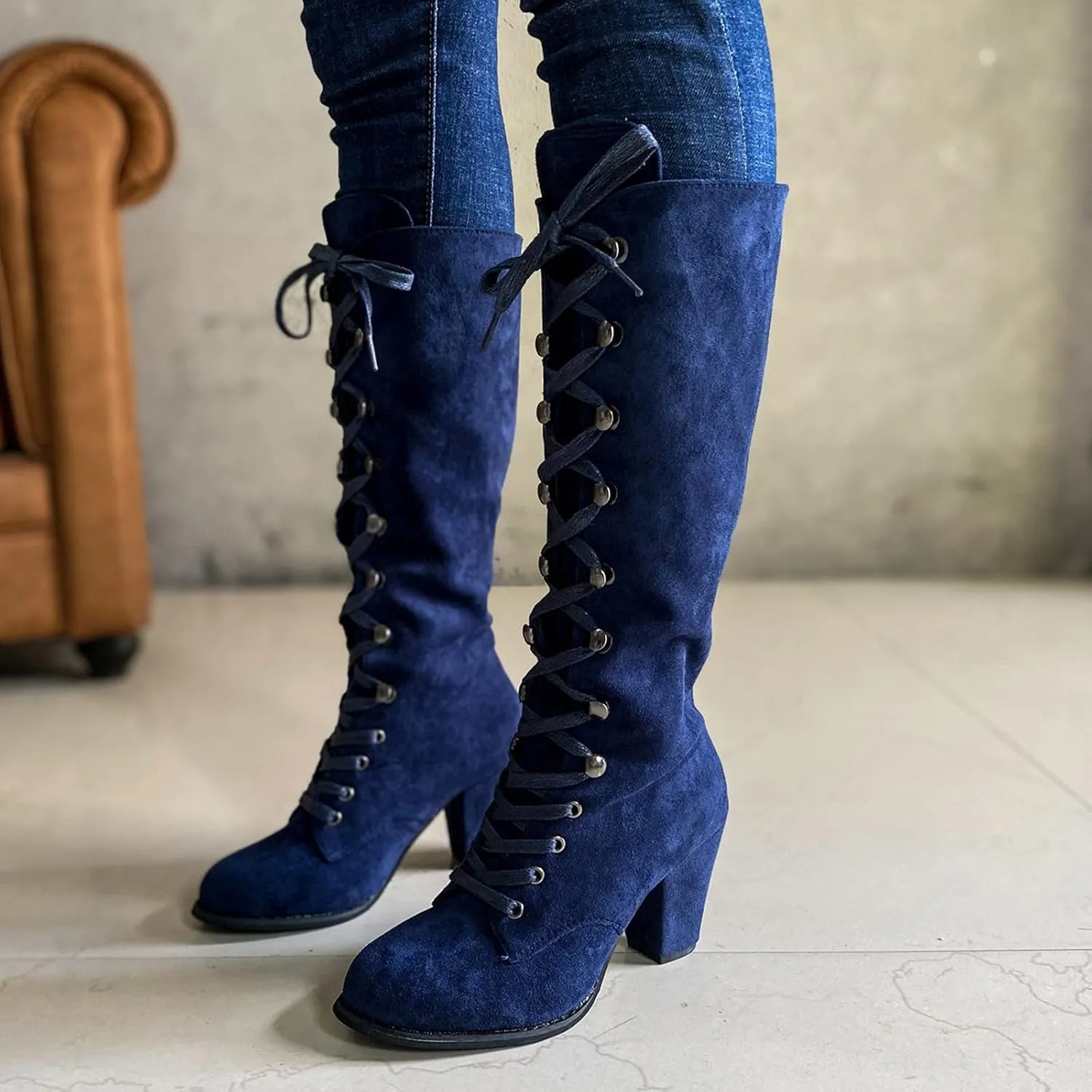 Lace Up Platform Boots for Women Low Heel Fashion Dressy Mid Calf Boots Lace up Combat Boots Leather Winter Boots Medieval Steampunk Boots Renaissance Cosplay
