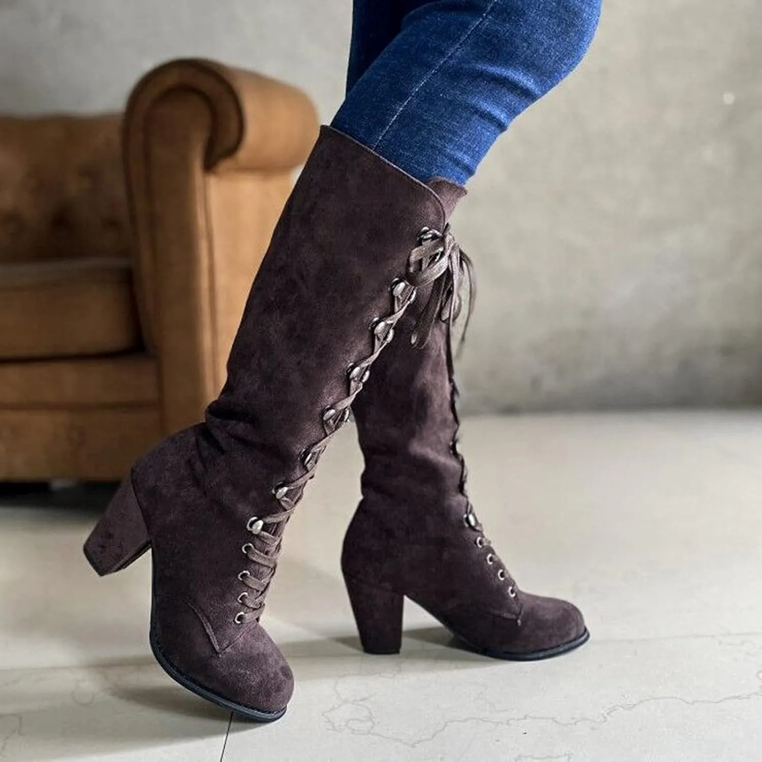 Lace Up Platform Boots for Women Low Heel Fashion Dressy Mid Calf Boots Lace up Combat Boots Leather Winter Boots Medieval Steampunk Boots Renaissance Cosplay