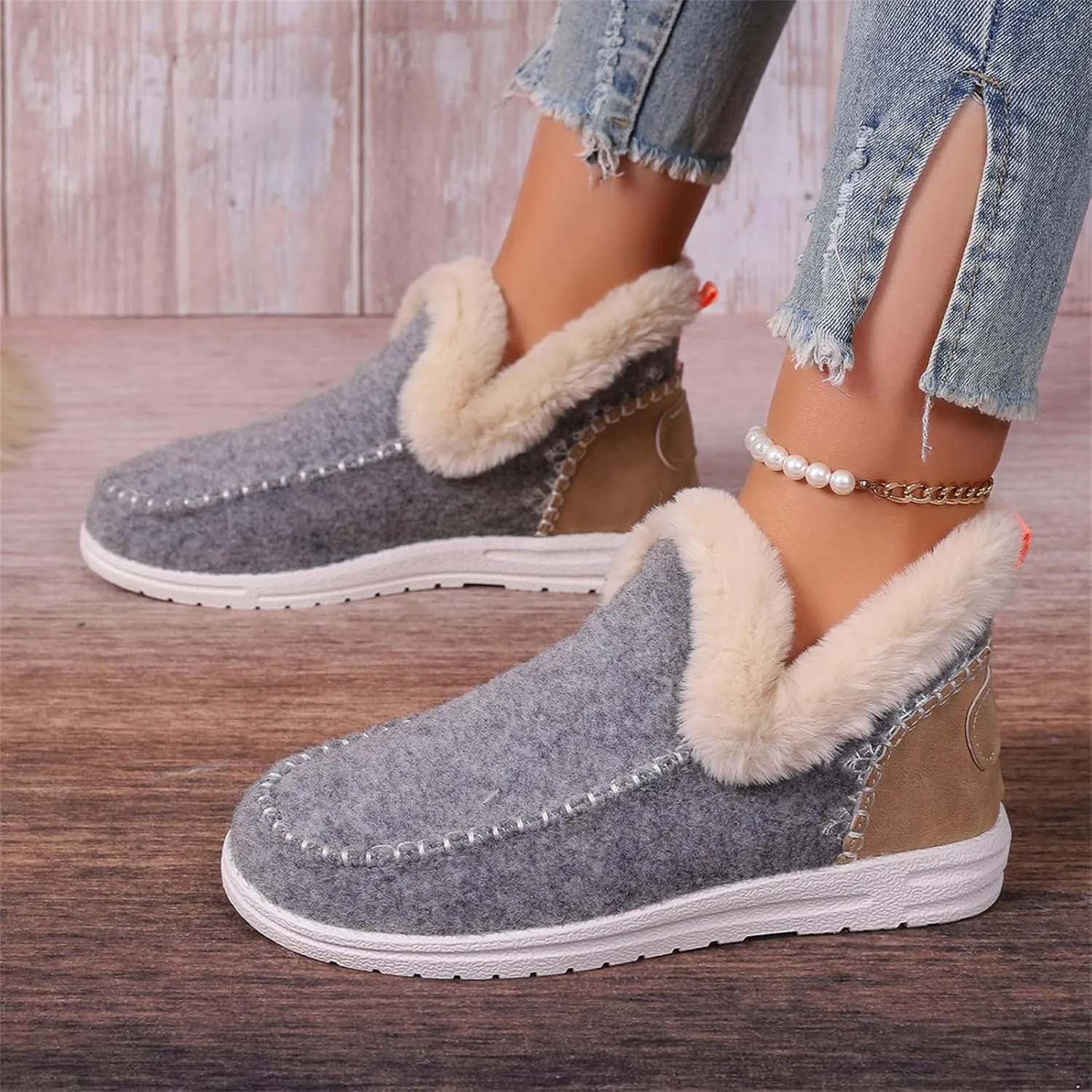 Ladmiple Boots For Women Ankle Booties Winter Snow Boots Warm Slip On Outdoor Fur Lined Comfortable Fashion Loafers Shoes