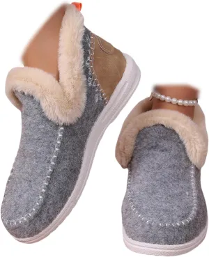 Ladmiple Boots For Women Ankle Booties Winter Snow Boots Warm Slip On Outdoor Fur Lined Comfortable Fashion Loafers Shoes
