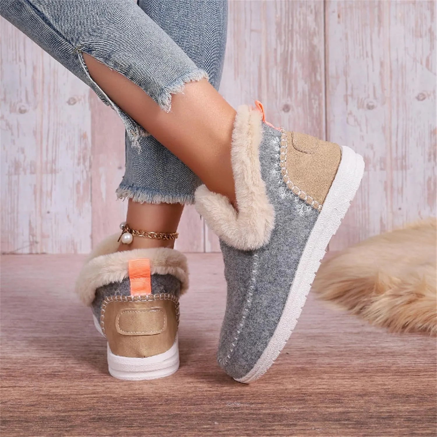 Ladmiple Boots For Women Ankle Booties Winter Snow Boots Warm Slip On Outdoor Fur Lined Comfortable Fashion Loafers Shoes