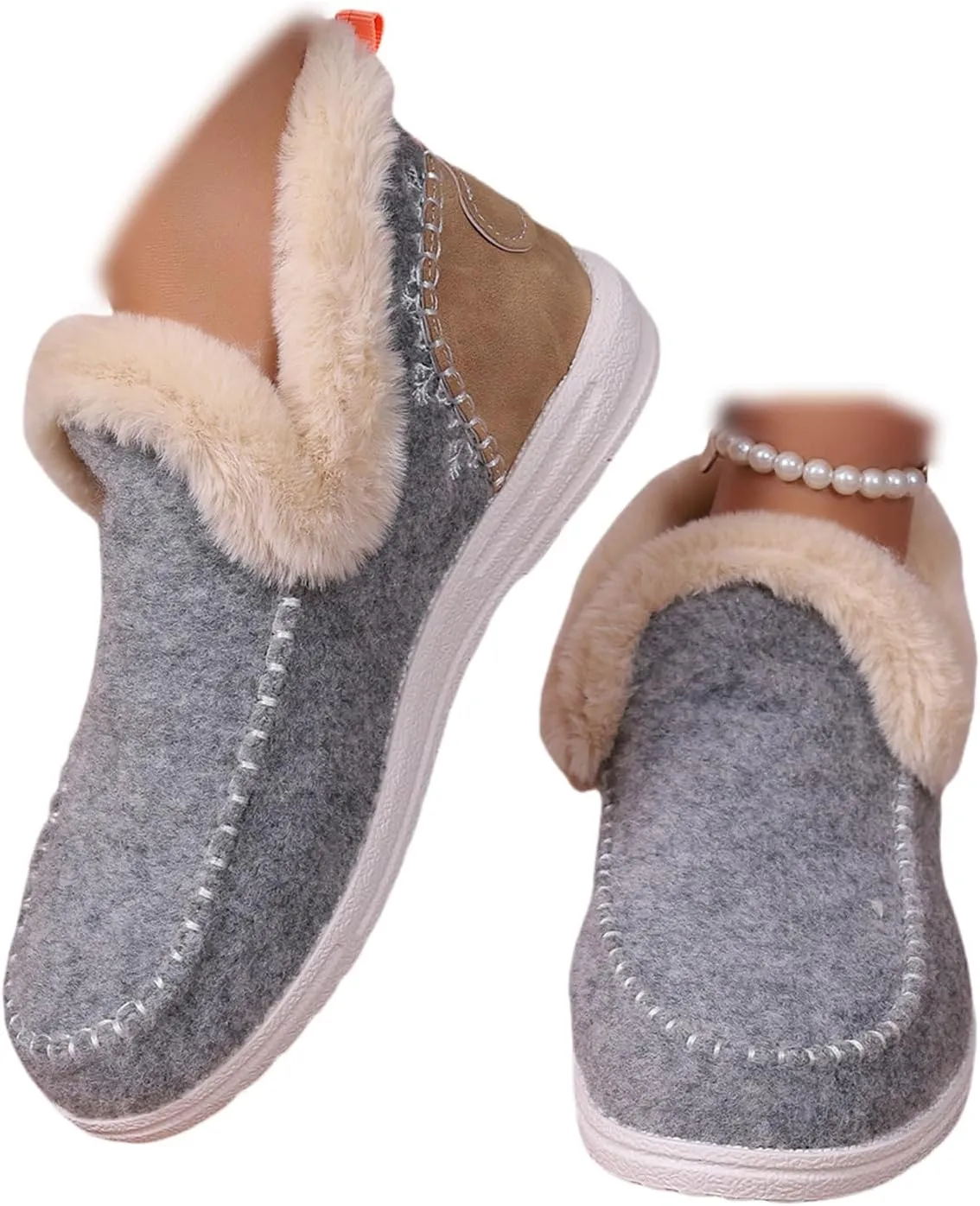 Ladmiple Boots For Women Ankle Booties Winter Snow Boots Warm Slip On Outdoor Fur Lined Comfortable Fashion Loafers Shoes