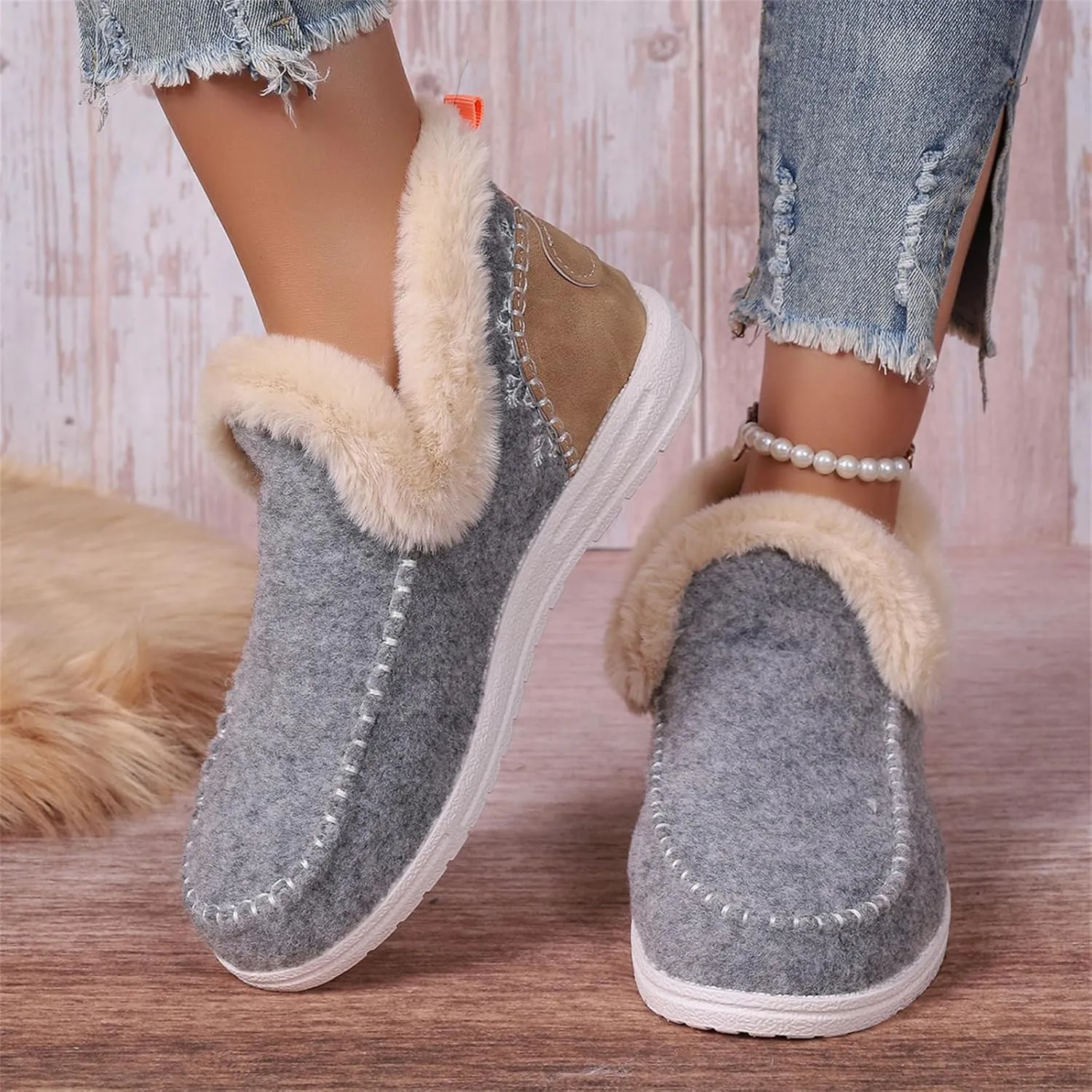 Ladmiple Boots For Women Ankle Booties Winter Snow Boots Warm Slip On Outdoor Fur Lined Comfortable Fashion Loafers Shoes