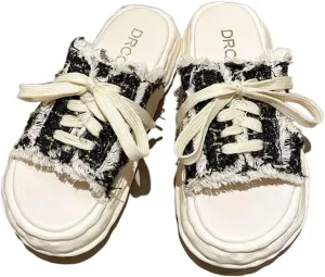 LAPRBY Women's Sandals Open-toe Denim In Backless Canvas Shoes Step on Cloud Platform Sandals