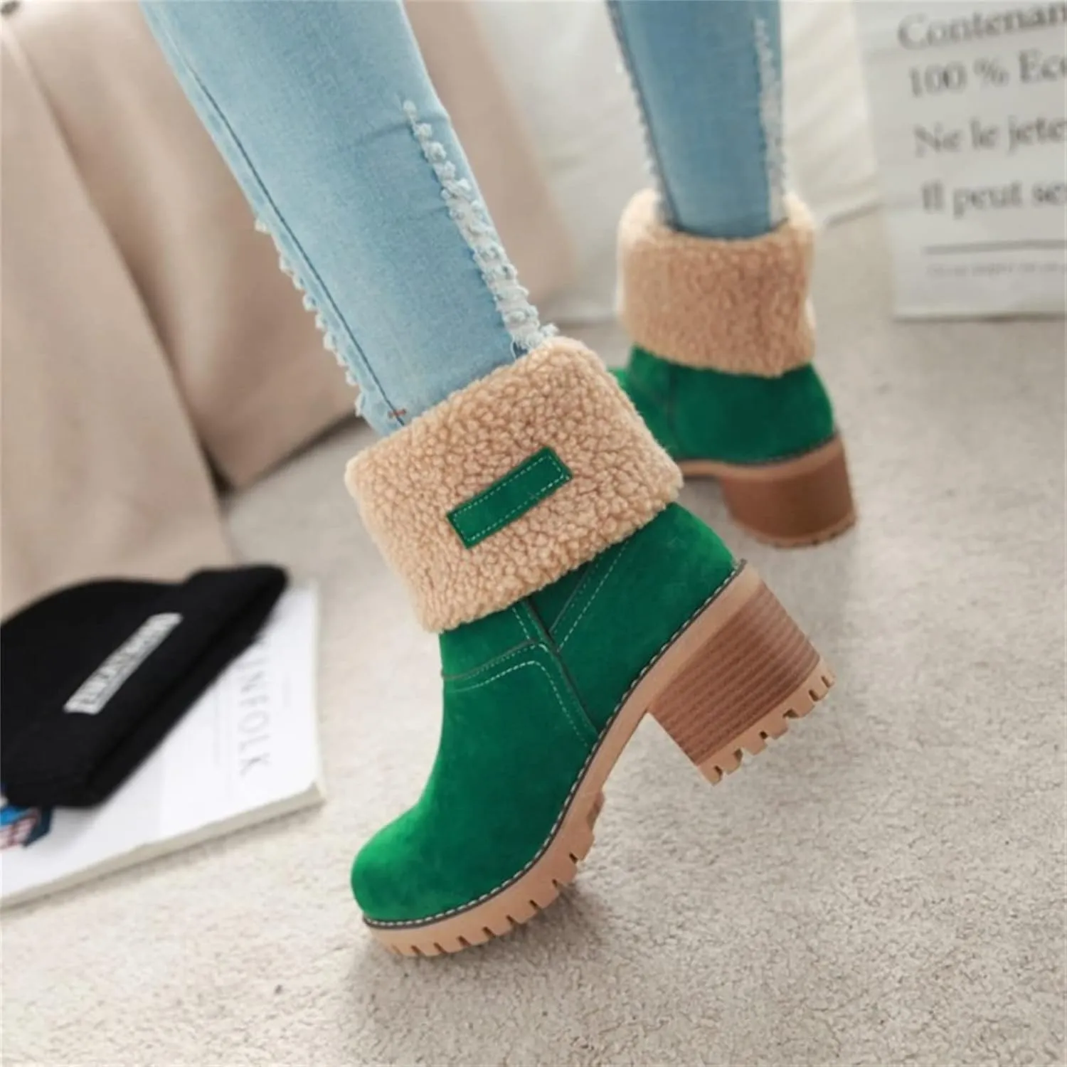 Lausiuoe Winter Boots For Women Fashion Wide Calf Snow Boots Fur Lined Warm Fuzzy booties Casual Outdoor Comfortable Shoes 2022