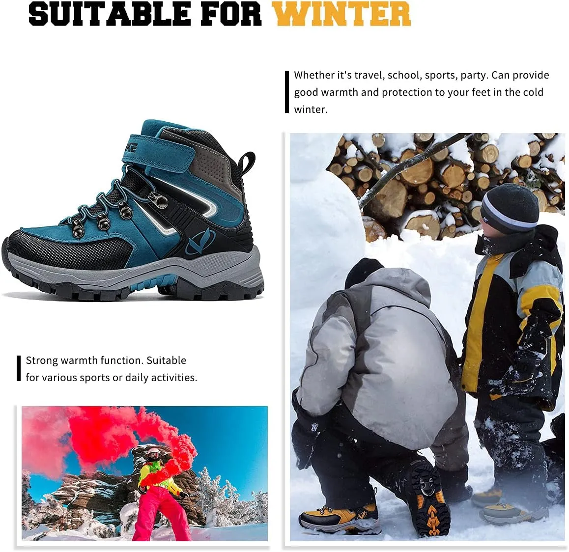 Littleplum Boys Snow Boots Winter Waterproof Antiskid Boots Hiking Outdoor Shoes Booties for Unisex Kids (Little Kid/Big Kid)