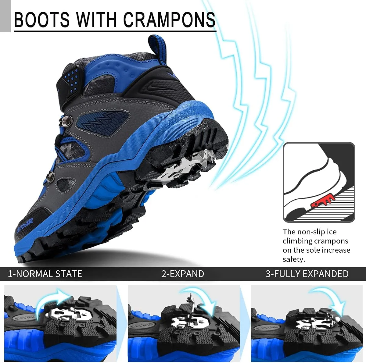 Littleplum Boys Snow Boots Winter Waterproof Antiskid Boots Hiking Outdoor Shoes Booties for Unisex Kids (Little Kid/Big Kid)
