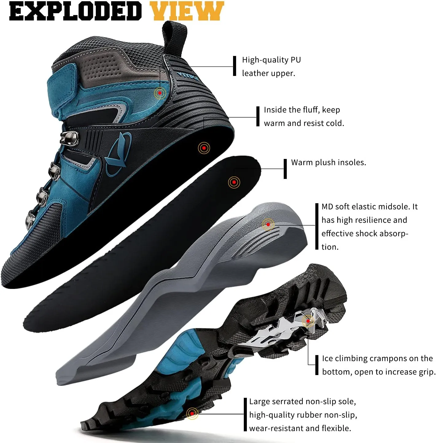 Littleplum Boys Snow Boots Winter Waterproof Antiskid Boots Hiking Outdoor Shoes Booties for Unisex Kids (Little Kid/Big Kid)