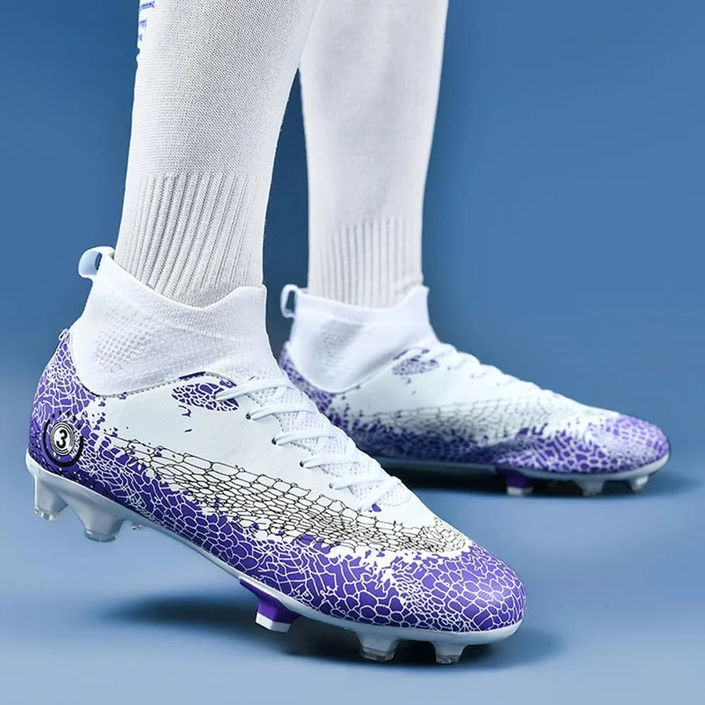 Maylrvjv Men's High Top Soccer Shoes Professional Cleats Football Boots Breathable Comfortable Indoor Outdoor Training Futsal Sneakers