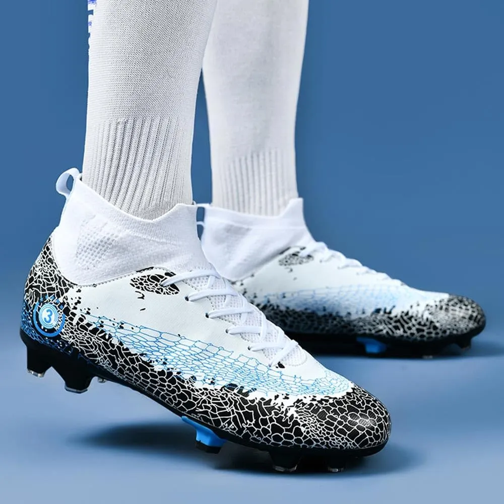 Maylrvjv Men's High Top Soccer Shoes Professional Cleats Football Boots Breathable Comfortable Indoor Outdoor Training Futsal Sneakers