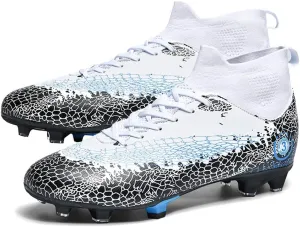Maylrvjv Men's High Top Soccer Shoes Professional Cleats Football Boots Breathable Comfortable Indoor Outdoor Training Futsal Sneakers
