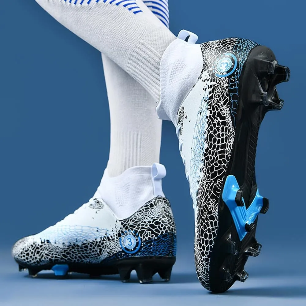 Maylrvjv Men's High Top Soccer Shoes Professional Cleats Football Boots Breathable Comfortable Indoor Outdoor Training Futsal Sneakers