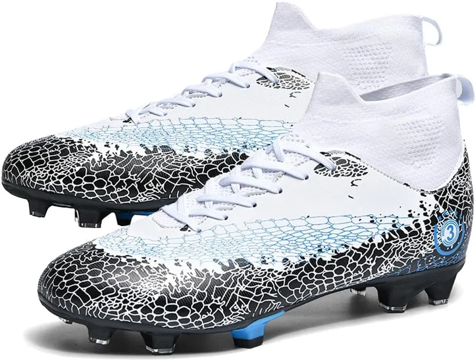 Maylrvjv Men's High Top Soccer Shoes Professional Cleats Football Boots Breathable Comfortable Indoor Outdoor Training Futsal Sneakers