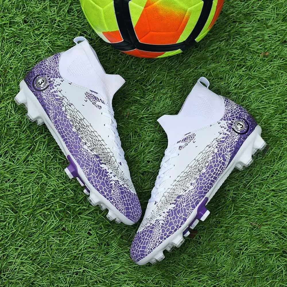 Maylrvjv Men's High Top Soccer Shoes Professional Cleats Football Boots Breathable Comfortable Indoor Outdoor Training Futsal Sneakers