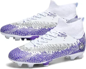 Maylrvjv Men's High Top Soccer Shoes Professional Cleats Football Boots Breathable Comfortable Indoor Outdoor Training Futsal Sneakers