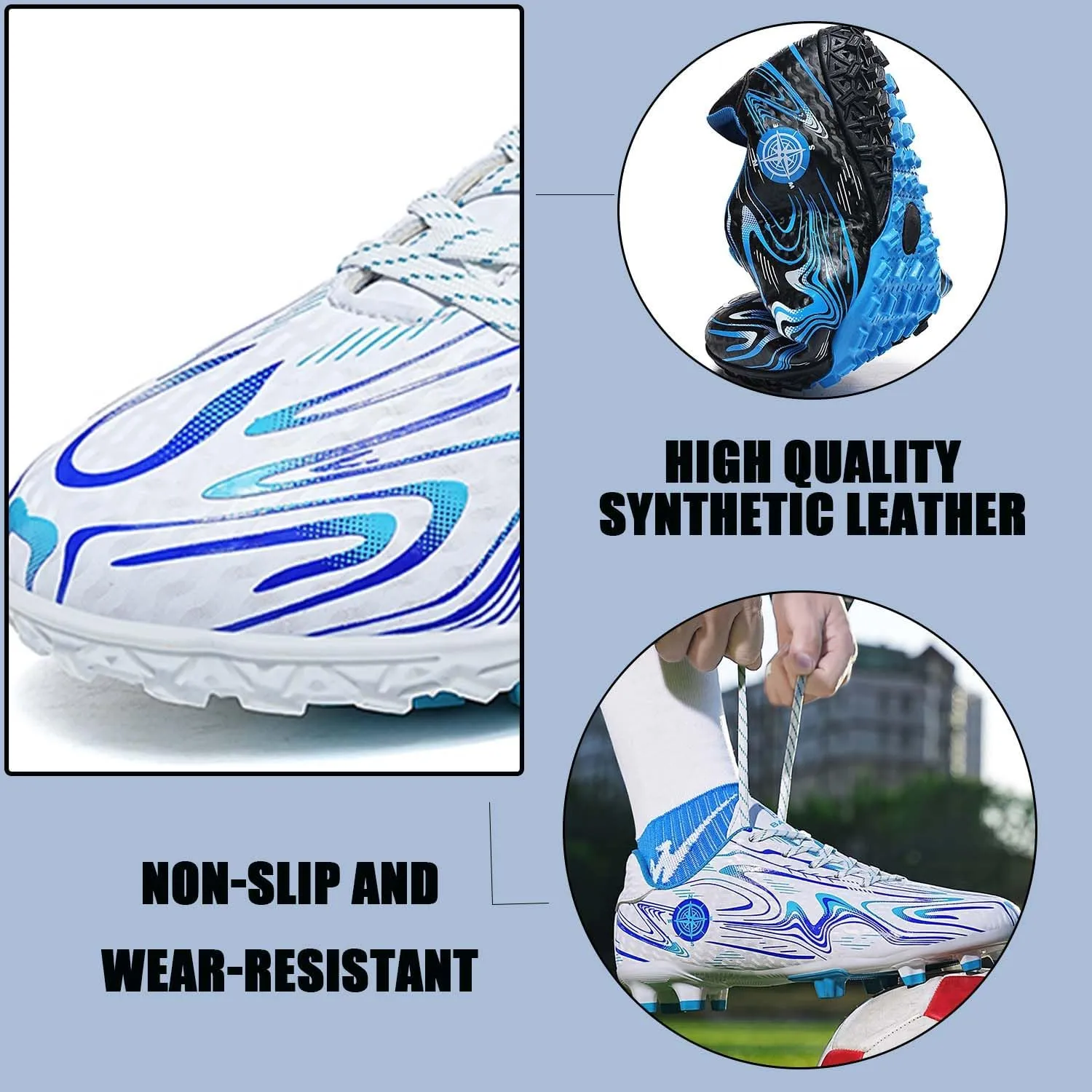 MEBAMY Men's Soccer Shoes Cleats TF High Tops Football Boots for Kids Outdoor Professional Training Athletic Turf Sneaker Rubber Sole