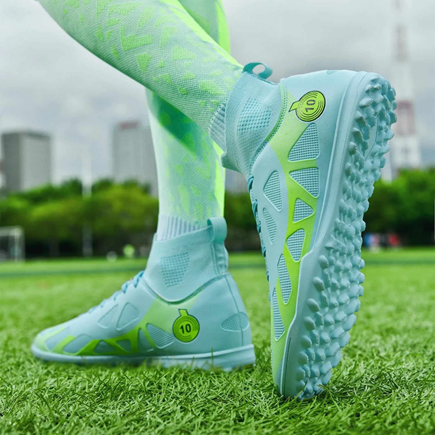 MEBAMY Men's Soccer Shoes Cleats TF High Tops Football Boots for Kids Outdoor Professional Training Athletic Turf Sneaker Rubber Sole