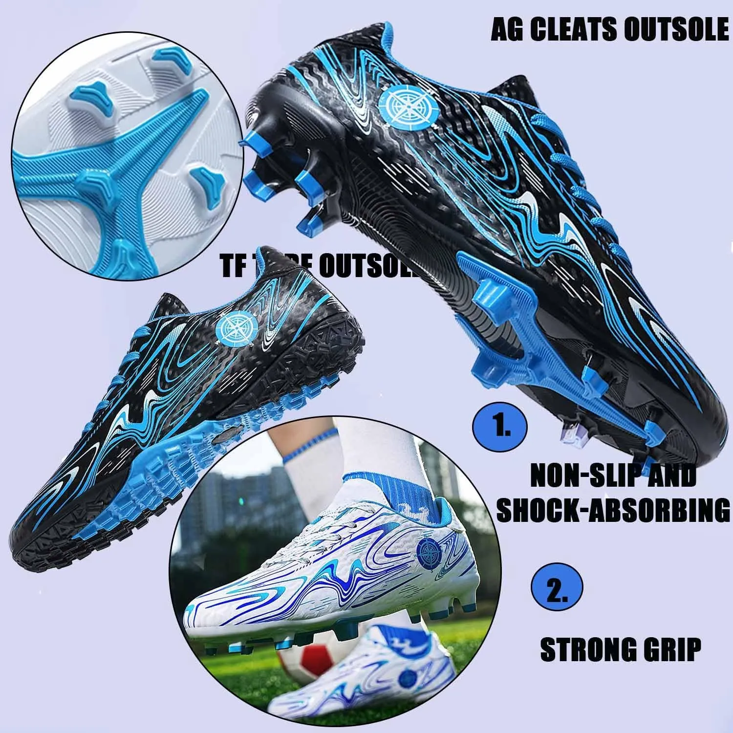 MEBAMY Men's Soccer Shoes Cleats TF High Tops Football Boots for Kids Outdoor Professional Training Athletic Turf Sneaker Rubber Sole