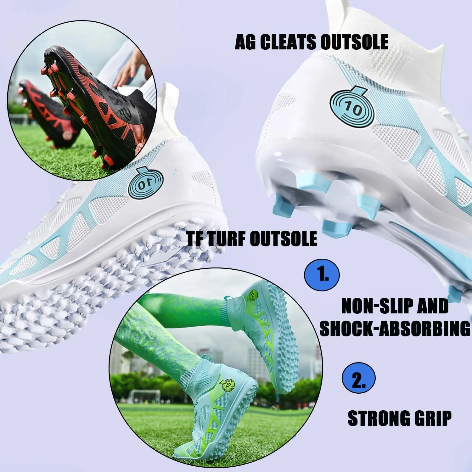 MEBAMY Men's Soccer Shoes Cleats TF High Tops Football Boots for Kids Outdoor Professional Training Athletic Turf Sneaker Rubber Sole