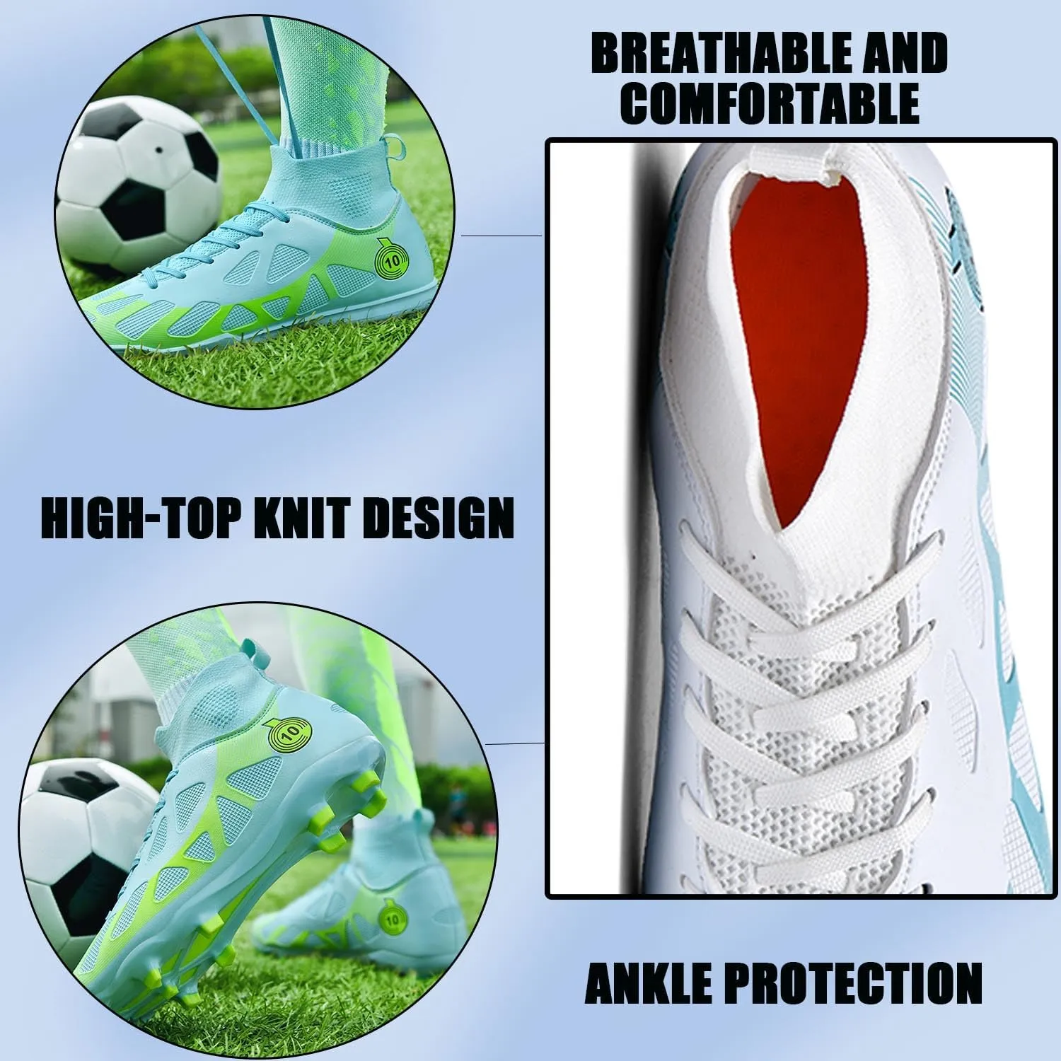MEBAMY Men's Soccer Shoes Cleats TF High Tops Football Boots for Kids Outdoor Professional Training Athletic Turf Sneaker Rubber Sole