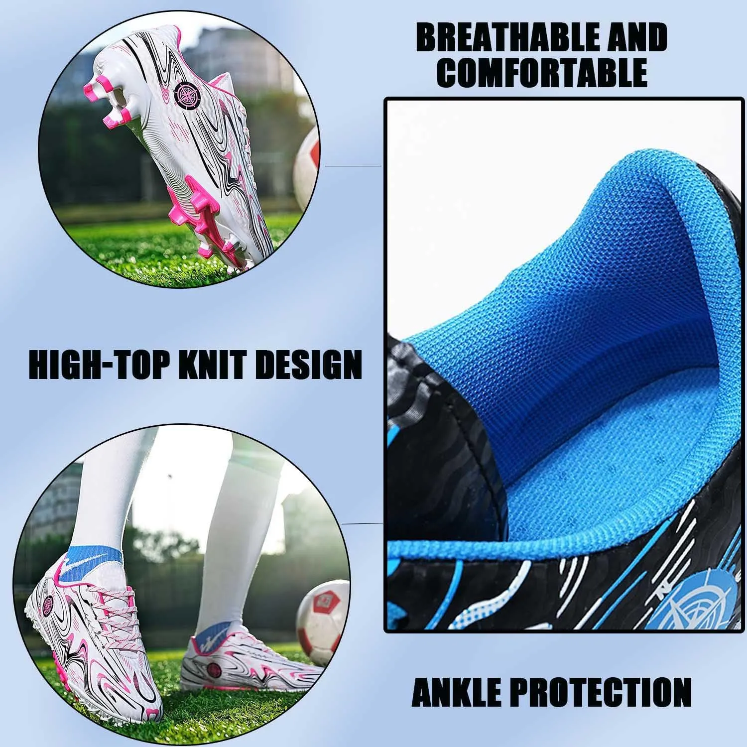 MEBAMY Men's Soccer Shoes Cleats TF High Tops Football Boots for Kids Outdoor Professional Training Athletic Turf Sneaker Rubber Sole