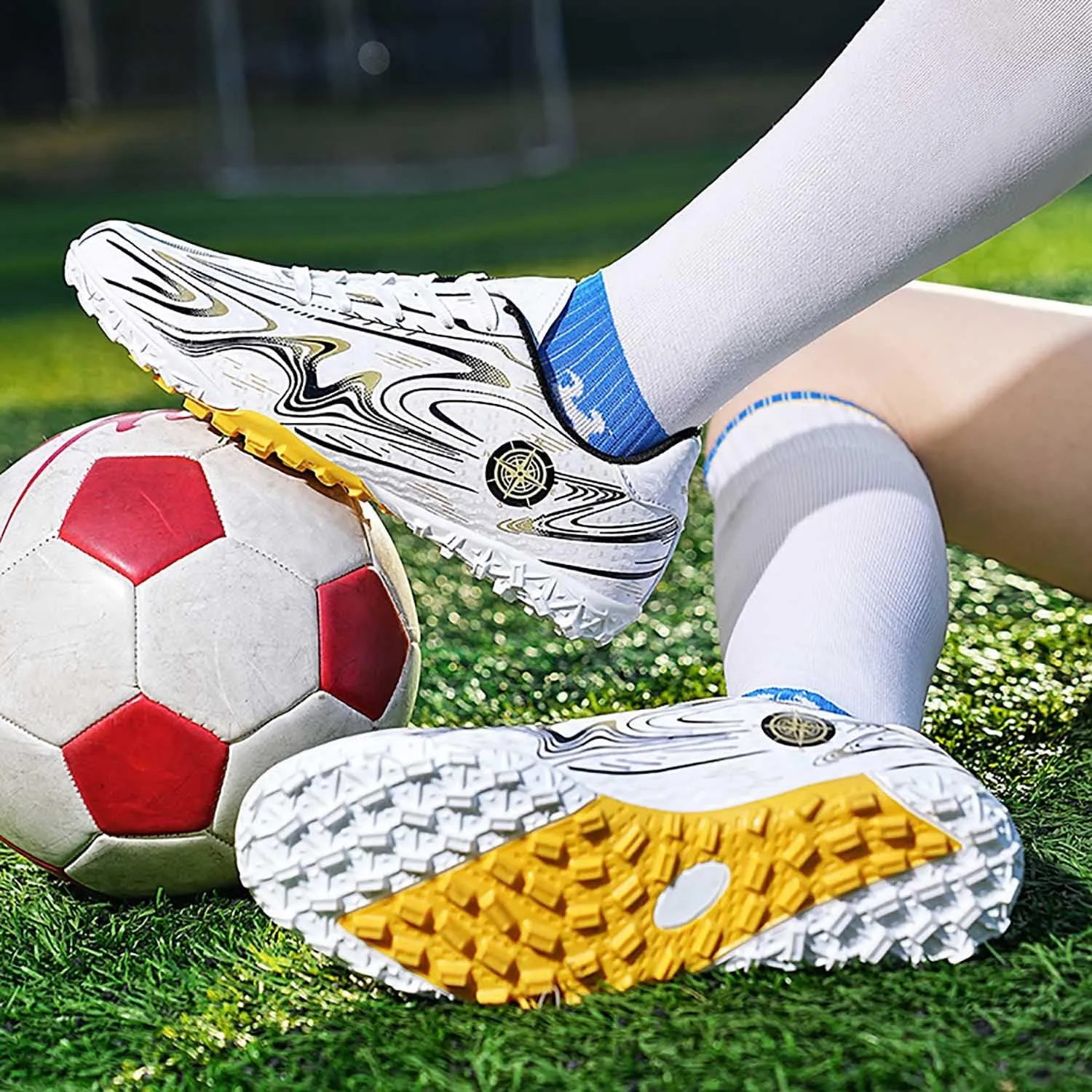 MEBAMY Men's Soccer Shoes Cleats TF High Tops Football Boots for Kids Outdoor Professional Training Athletic Turf Sneaker Rubber Sole