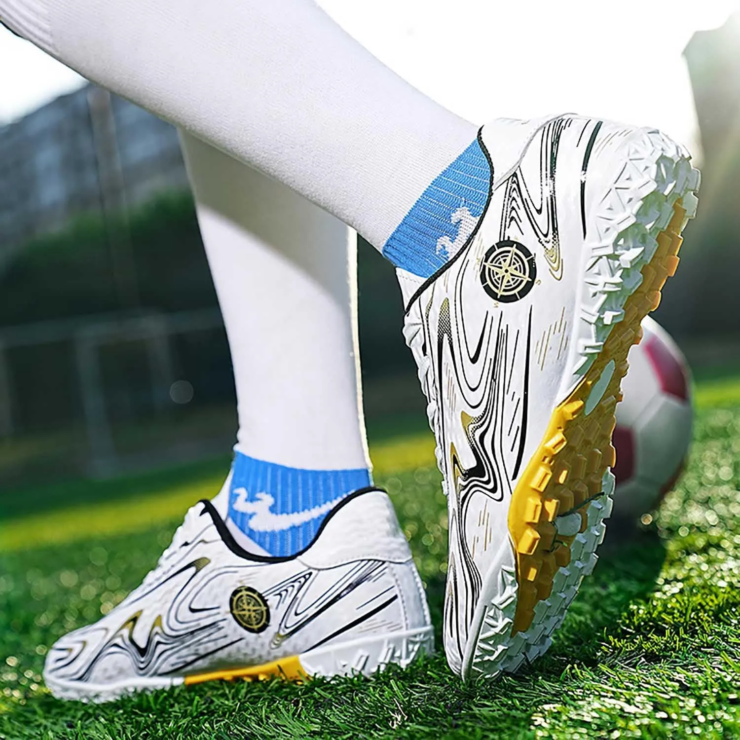MEBAMY Men's Soccer Shoes Cleats TF High Tops Football Boots for Kids Outdoor Professional Training Athletic Turf Sneaker Rubber Sole
