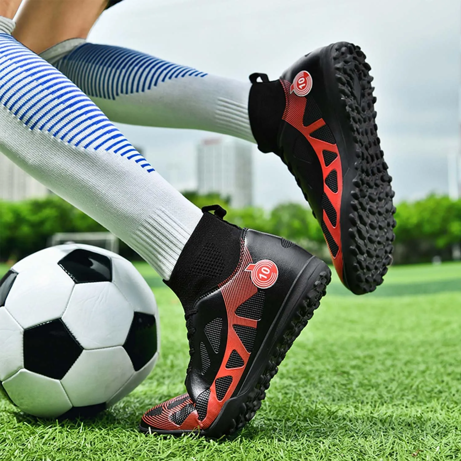 MEBAMY Men's Soccer Shoes Cleats TF High Tops Football Boots for Kids Outdoor Professional Training Athletic Turf Sneaker Rubber Sole