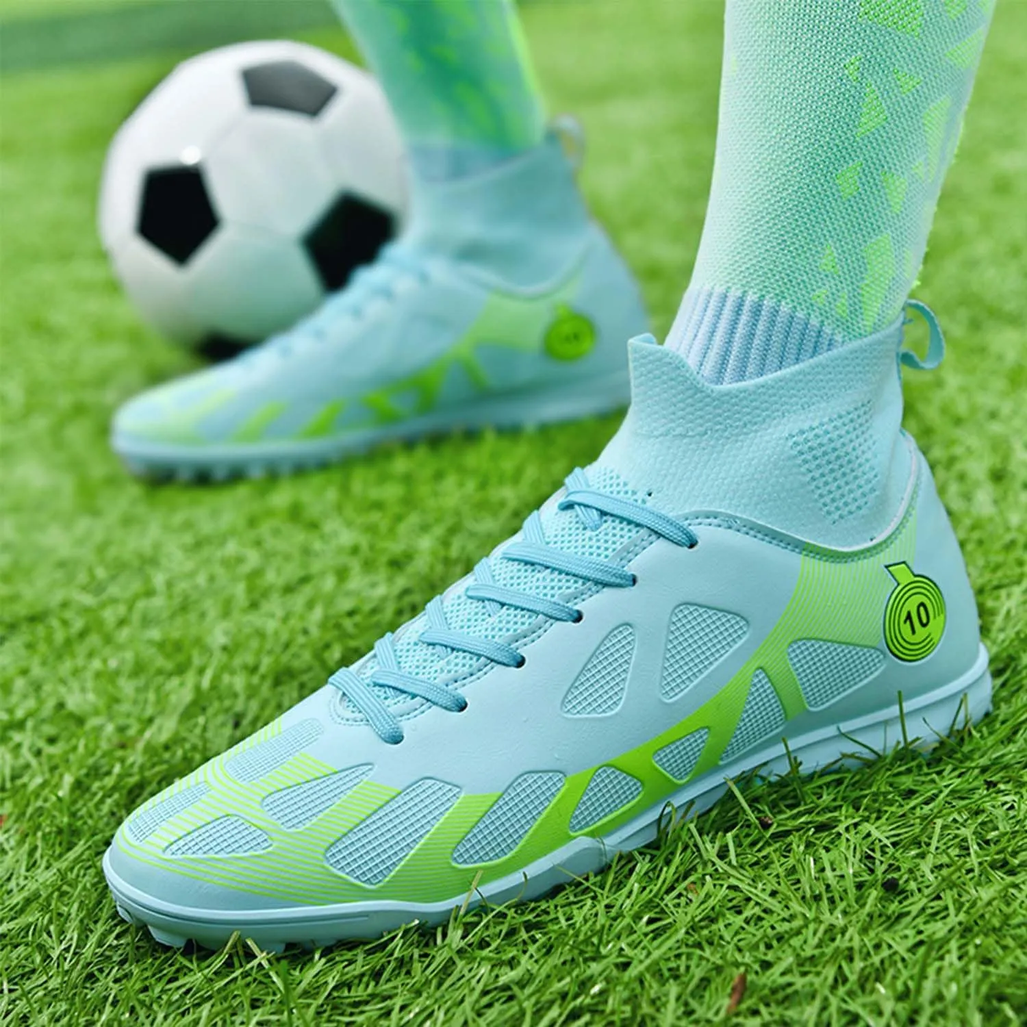 MEBAMY Men's Soccer Shoes Cleats TF High Tops Football Boots for Kids Outdoor Professional Training Athletic Turf Sneaker Rubber Sole