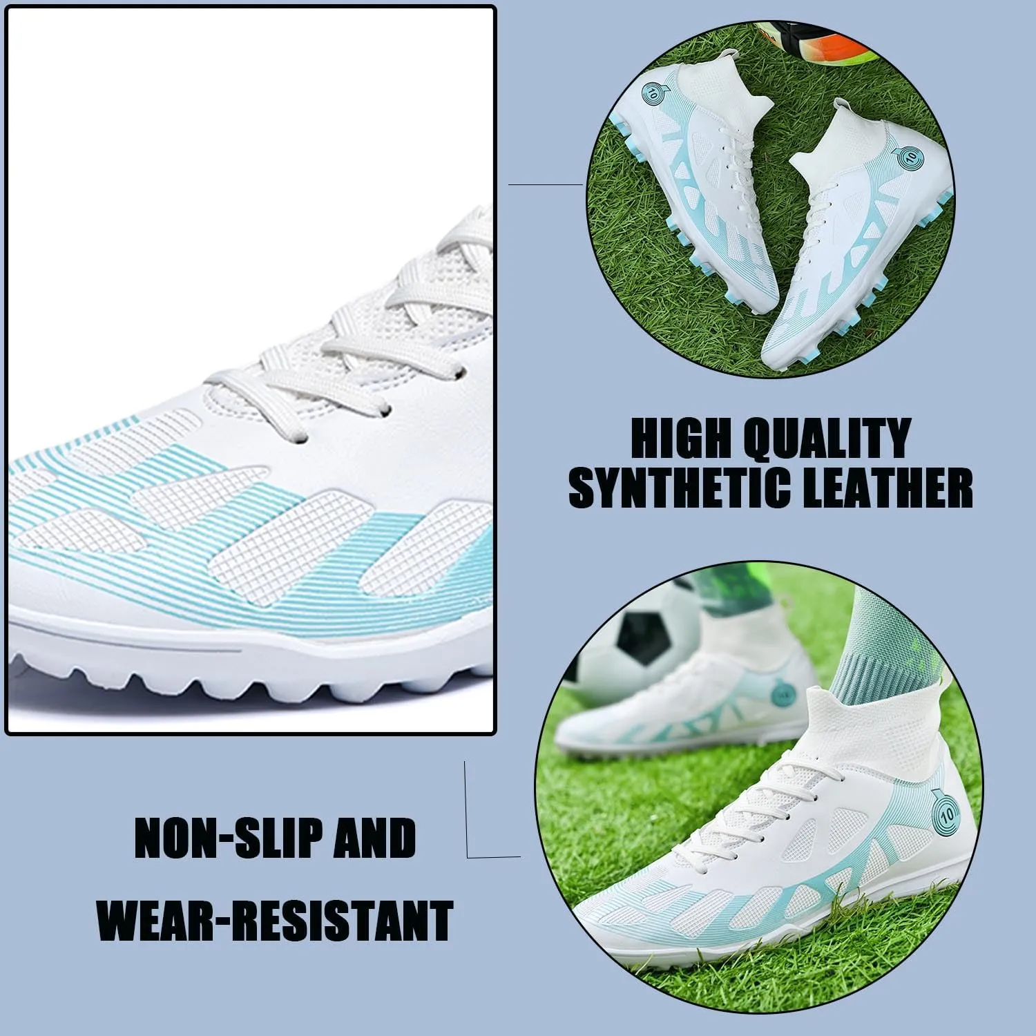 MEBAMY Men's Soccer Shoes Cleats TF High Tops Football Boots for Kids Outdoor Professional Training Athletic Turf Sneaker Rubber Sole