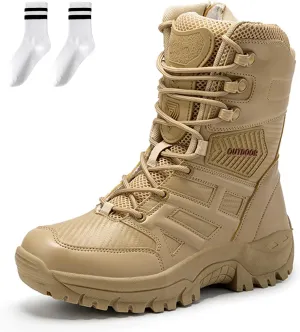 Men Outdoor Waterproof Non-Slip Hiking Boots Combat Boots,Waterproof Tactical Boots Men, Work Boots for Men