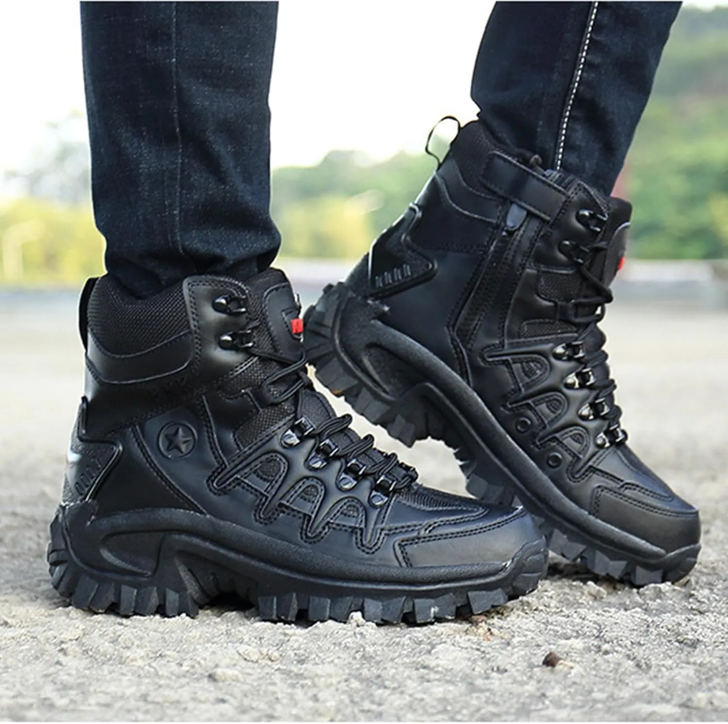 Men Outdoor Waterproof Non-Slip Hiking Boots Combat Boots,Waterproof Tactical Boots Men, Work Boots for Men