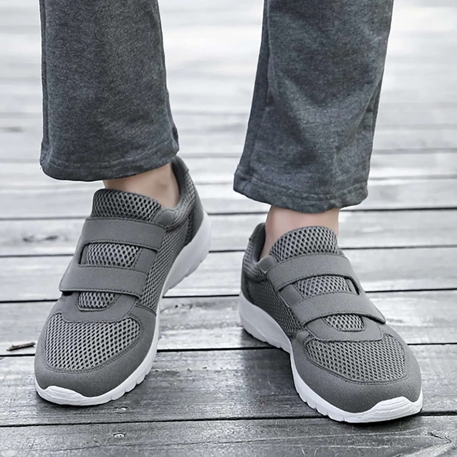 Men's 2025 New Hook Loop Solid Color Fly Woven Mesh Breathable Running Shoes Mens Sneaker Socks Low Cut Shoes