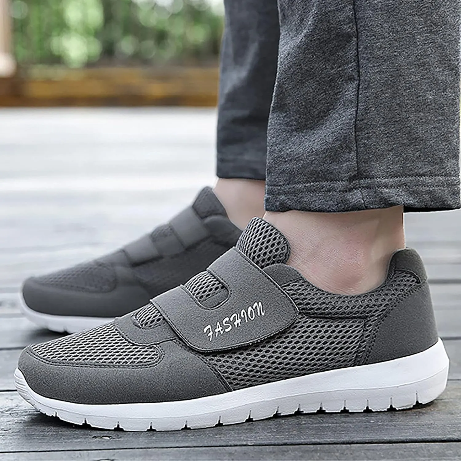 Men's 2025 New Hook Loop Solid Color Fly Woven Mesh Breathable Running Shoes Mens Sneaker Socks Low Cut Shoes