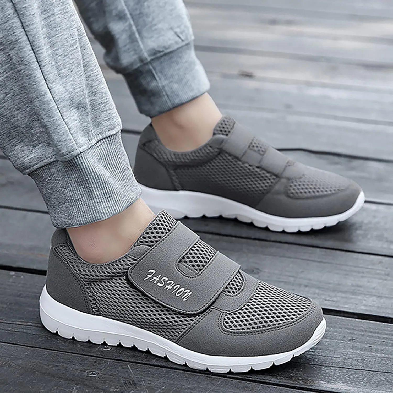 Men's 2025 New Hook Loop Solid Color Fly Woven Mesh Breathable Running Shoes Mens Sneaker Socks Low Cut Shoes