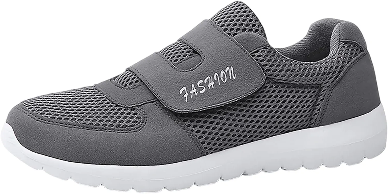 Men's 2025 New Hook Loop Solid Color Fly Woven Mesh Breathable Running Shoes Mens Sneaker Socks Low Cut Shoes