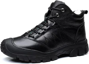 Mens Boots Winter Casual Men's Cotton Shoes, Fur Outdoor Hiking Boots, Plus Velvet Warm High-top Leather Snow Boots Men